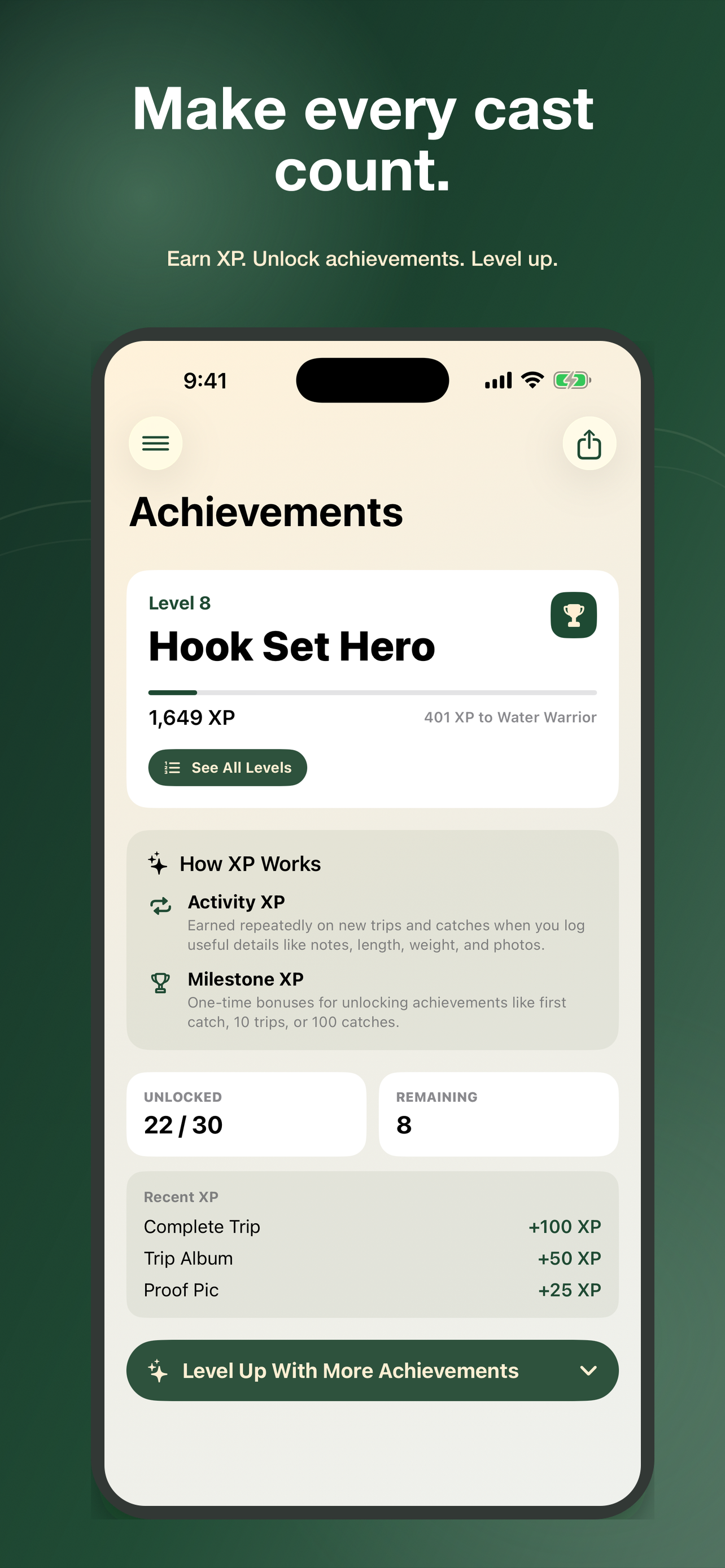 Fish Wizard achievements screen