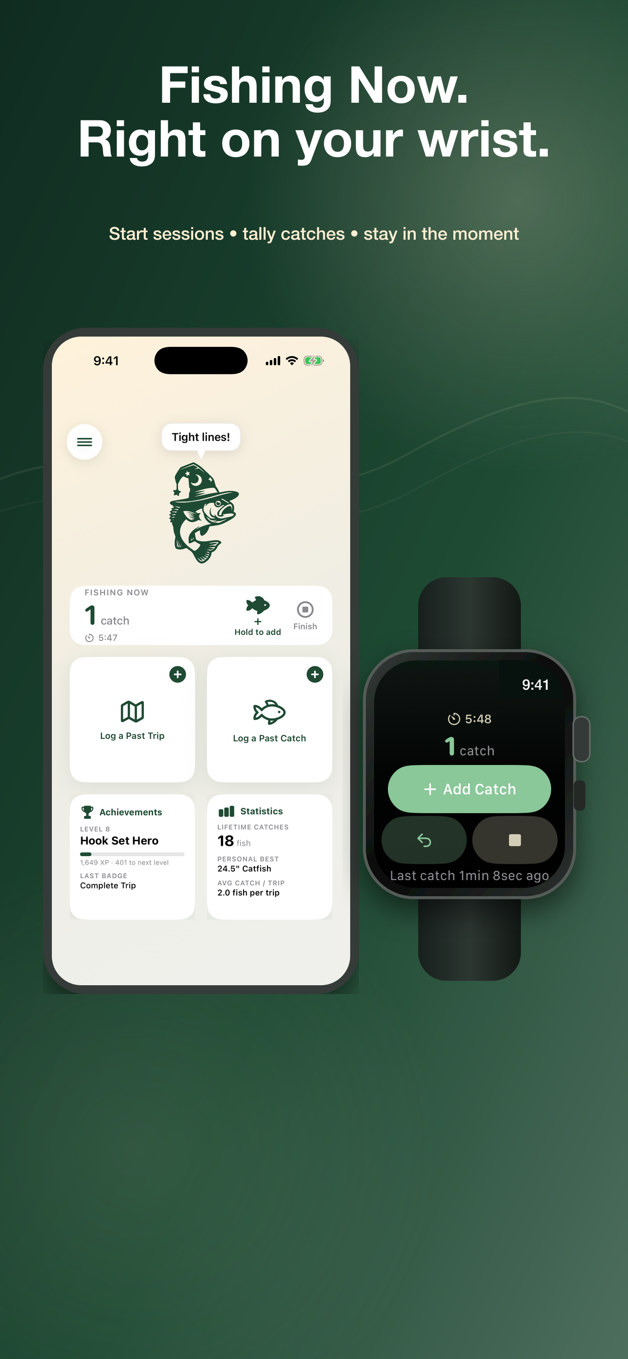 Fish Wizard Fishing Now companion on Apple Watch